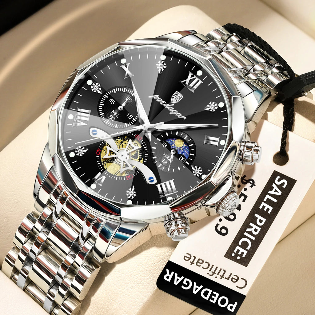 Luxury Waterproof Luminous Chronograph Wristwatch Stainless Steel Quartz Men's Watches