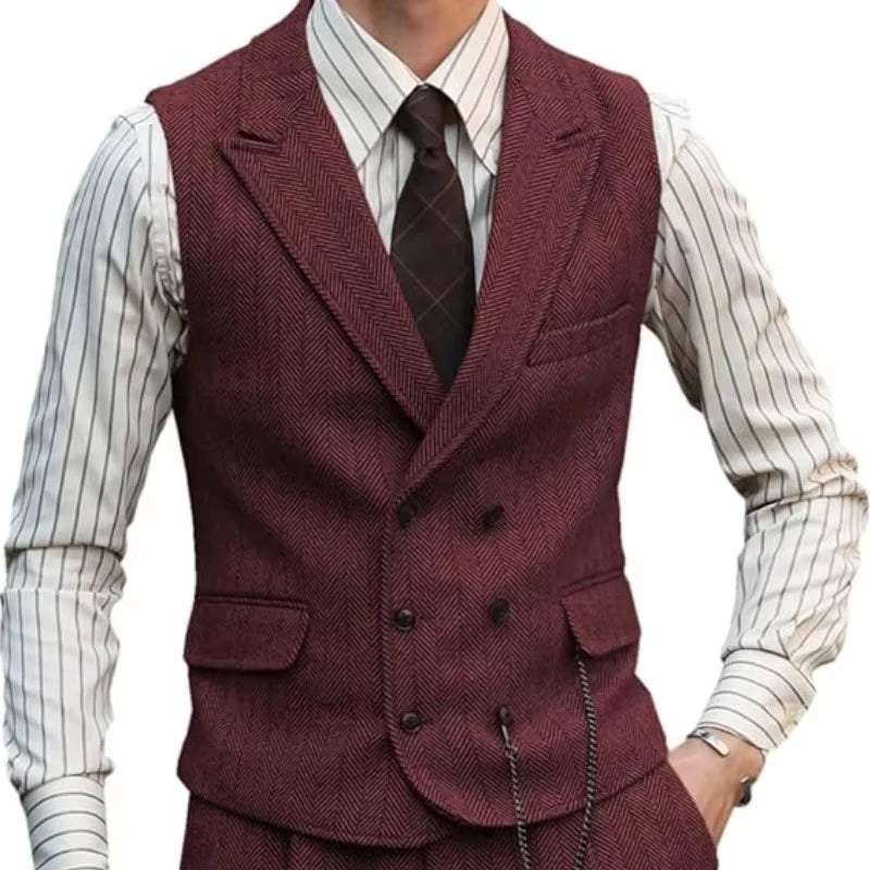 Men Suede Leather Gentleman Waistcoat Vintage Regular Slim Suit Vest