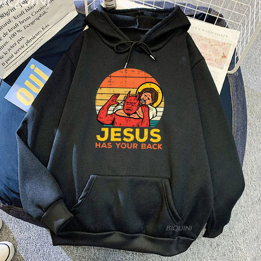 Jesus Has Your Back Jiu Jitsu Retro Christian Hoodie Men Long Sleeve Sweatshirts