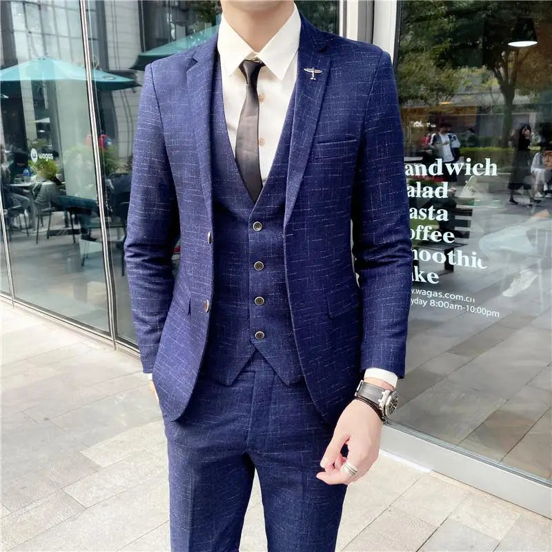 Men's British Three-piece Set Slim Fit Suit Vest Trousers Ensemble Handsome All-in-one