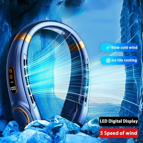 Portable Hands Free Bladeless with LED 4 Cooling Personal Rechargeable Fan