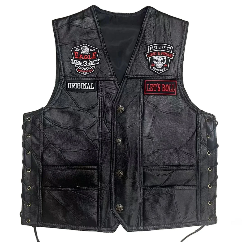Motorcycle Leather Embroidery Jacket Waistcoat Street Fashion Biker Vest for Man