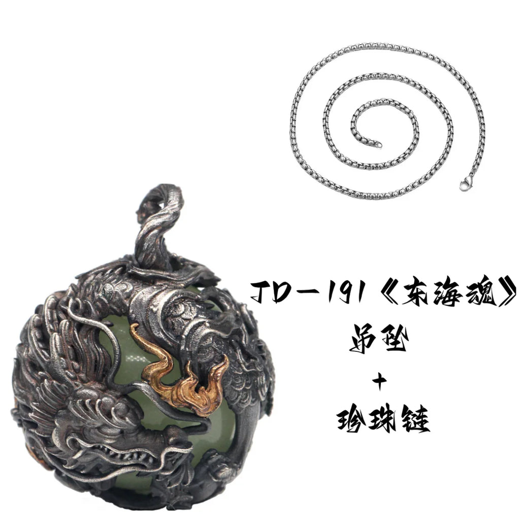 Chinese Retro Cornered Flying Circling and Imitating Emerald Dragon Necklace