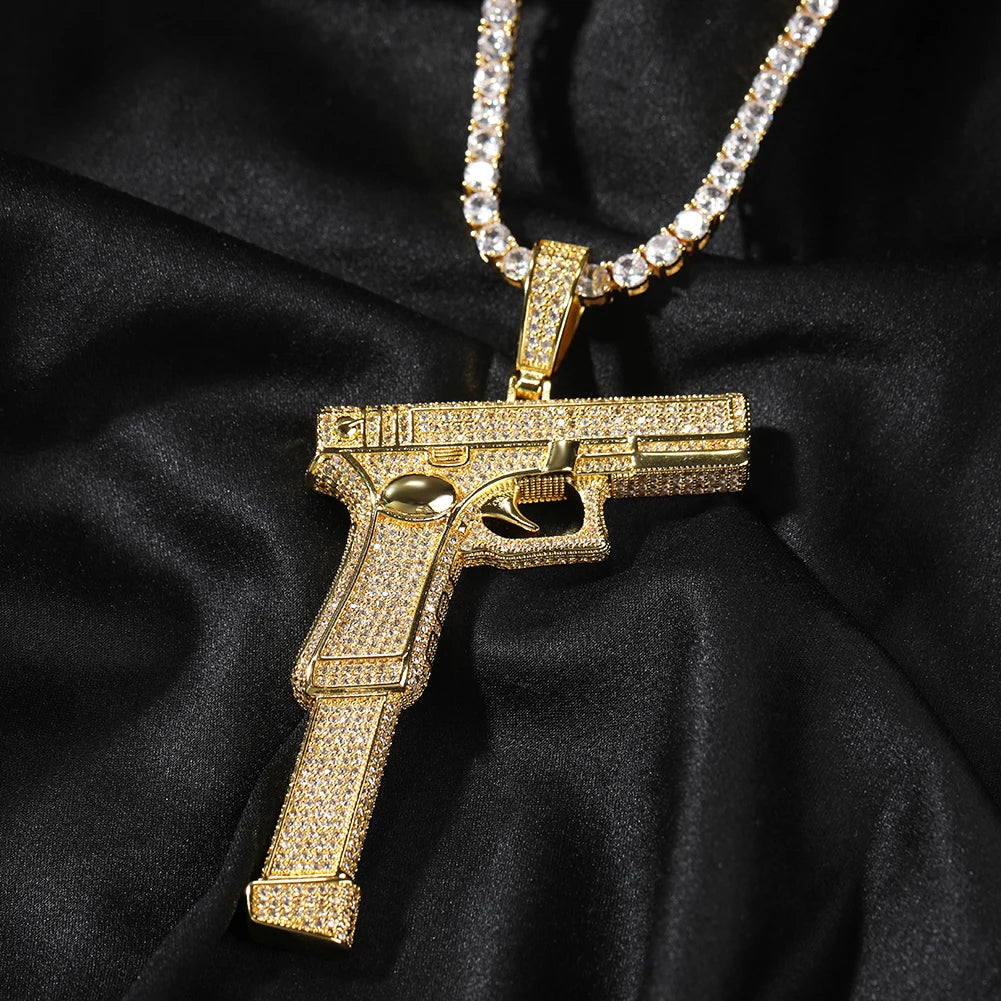 Iced Out Full Zirconia Large Size Gun Pendant Hip Hop Men's Jewelry