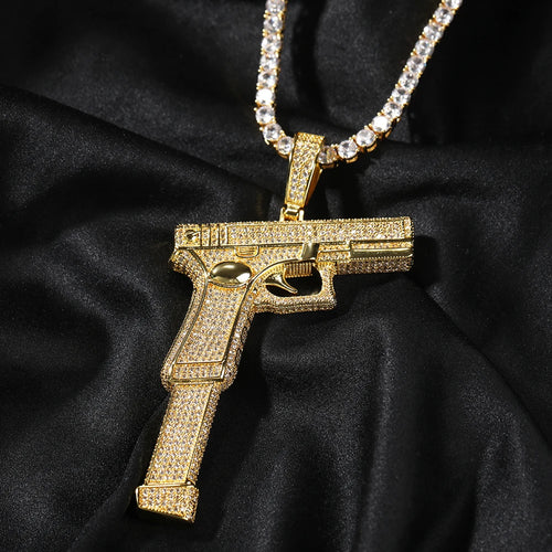 Iced Out Full Zirconia Large Size Gun Pendant Hip Hop Men's Jewelry