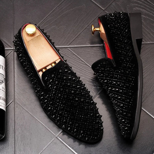 Luxury Men's Rivets Punk Flats Loafers Men Handmade Spiked Shoes Soft Moccasins
