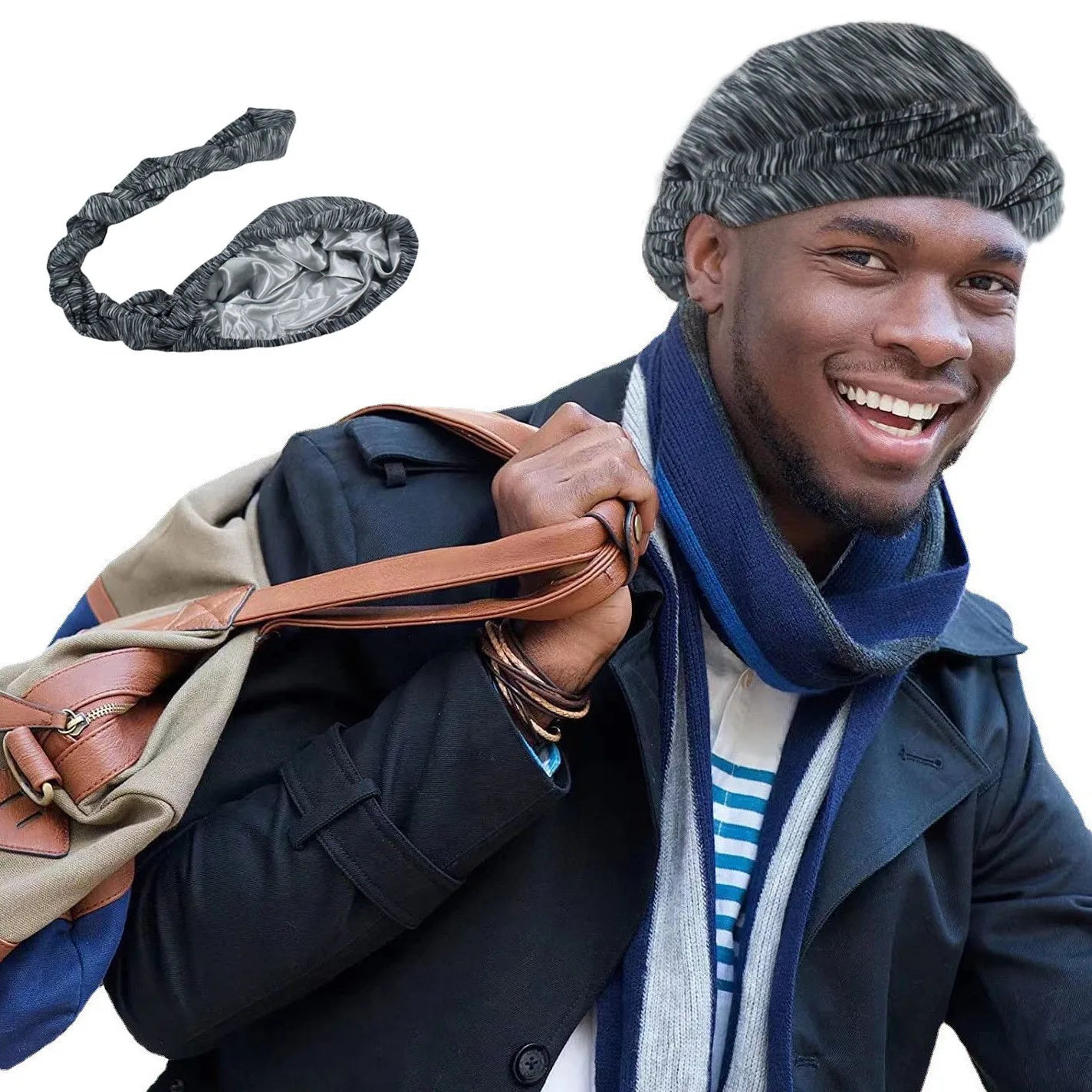 Elastic Turban Vintage Twist Head Wraps for Men Satin Scarf Tie