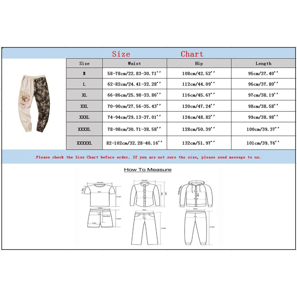 Flat Front Loose Men's Japanese Retro Embroidered Casual Trousers