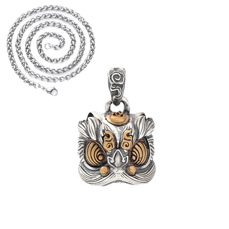 Chinese style retro lion dancing pendant fashionable silver 925 necklaces banquet fine jewelry