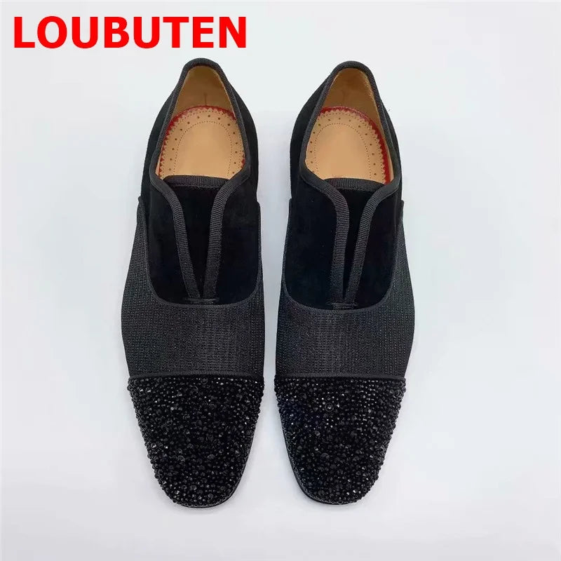 Luxury Black Rhinestone Dress Slip On Leather For Men Oxford Shoes