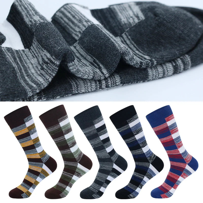 Men's Dress stripe plus size High Quality Cotton Crew Breathable Socks