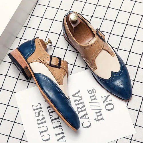 Pointed Toe Leather Brogue Shoes for Men Flat Casual Classic