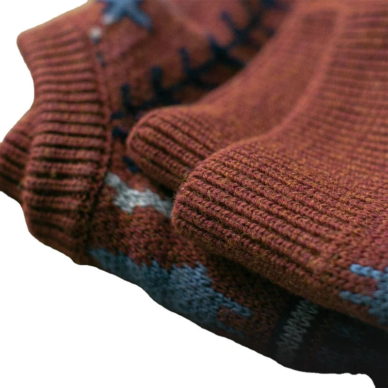 Ethnic Style Crew Neck Pullover Sweater Men Loose  Japanese Retro Thickened Outerwear