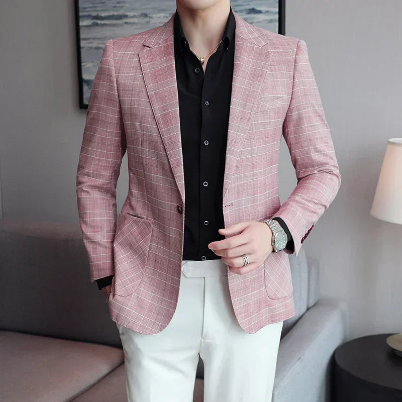 Luxury High-end Solid Color Plaid Stripe Men's Blazer Suit Jacket Coat