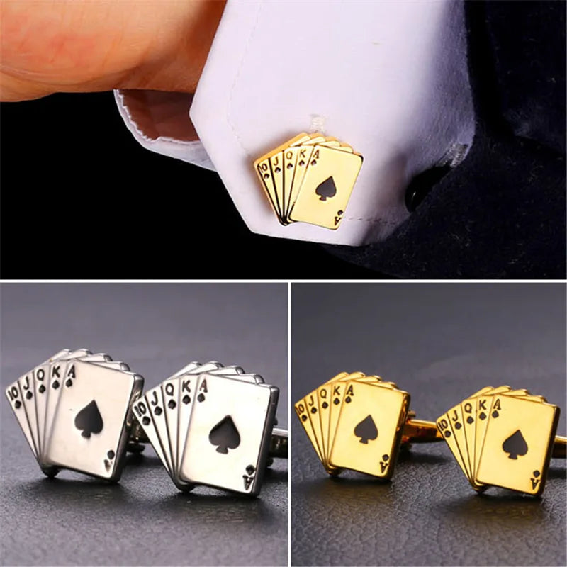 Poker Player Cufflinks For Men Gold Color Men Cufflinks