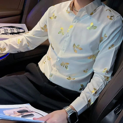 Shirts Graphic Printed Men's Shirt Korean Style Slim Fit Tops