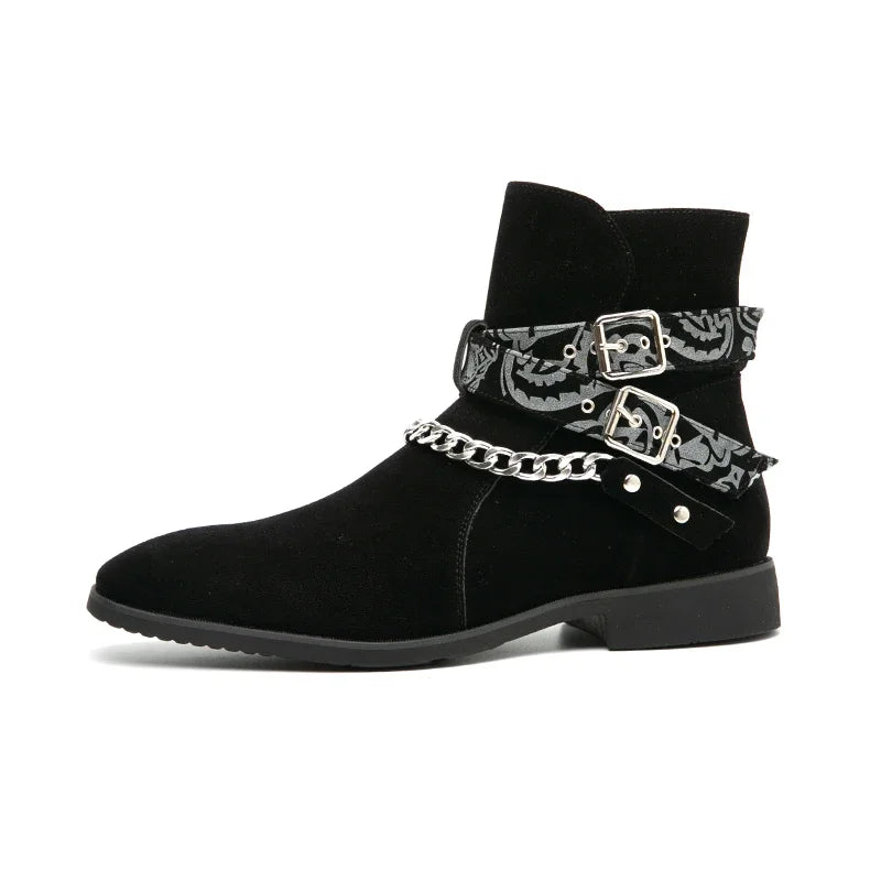 Men Ankle Boots Faux Suede Buckle Strap Classic Short Boots