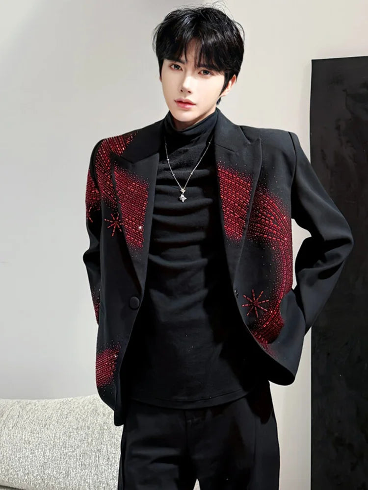 Hot Diamond Shoulder Padded Blazers Men's High-end Handsome Suit Light Jackets