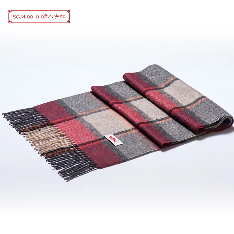 High Quality 100% Wool Men Korean Long Plaid Muffler Thermal Shawl
