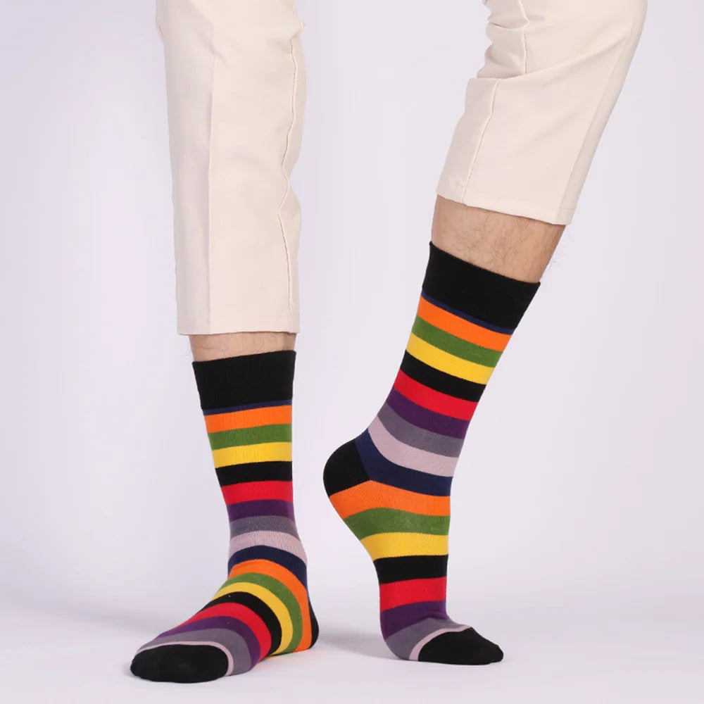 6 Pairs Large Size Men Dress High Quality Stripe Cotton Socks EU41-48