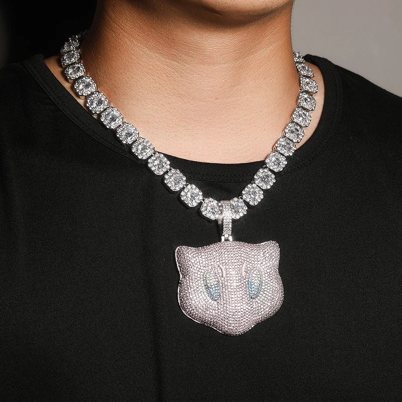 Full CZ Stone Paved Bling Iced Out Mew Pendants Necklace for Men