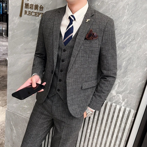 Men's British Three-piece Set Slim Fit Suit Vest Trousers Ensemble Handsome All-in-one