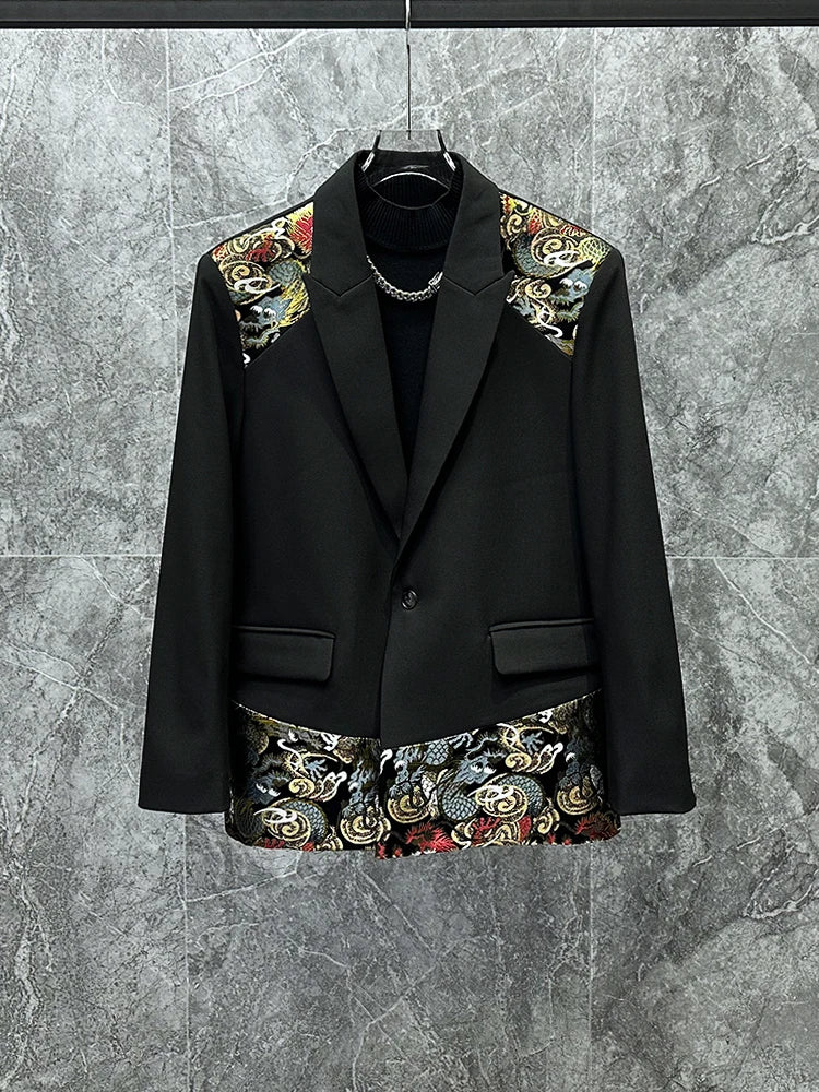 Embroidery Splicing Male Long Sleeve Trendy Men's Blazers Loose-Fitting Jacket