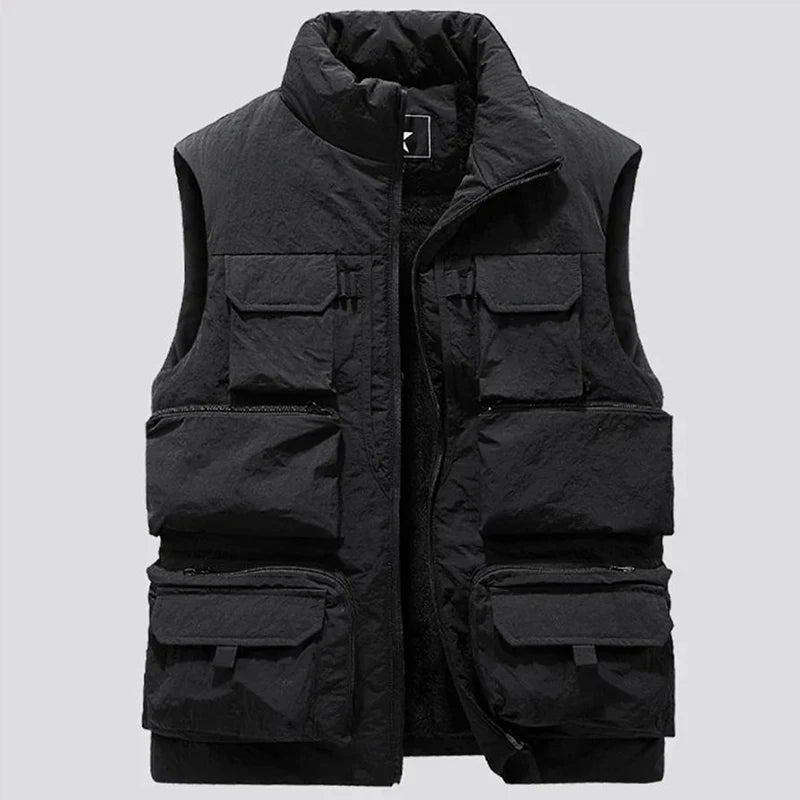 Cargo Vest Thick Fleece Warm Solid Color Tactical Men Waistcoat