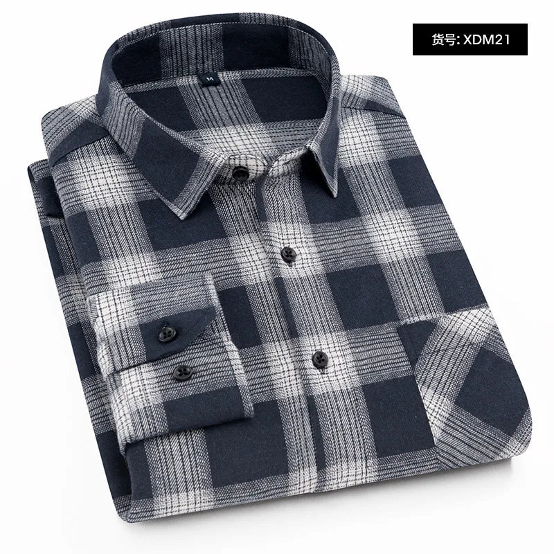 Plaid Flannel Checkered Men Long Sleeve Cotton Check Shirts