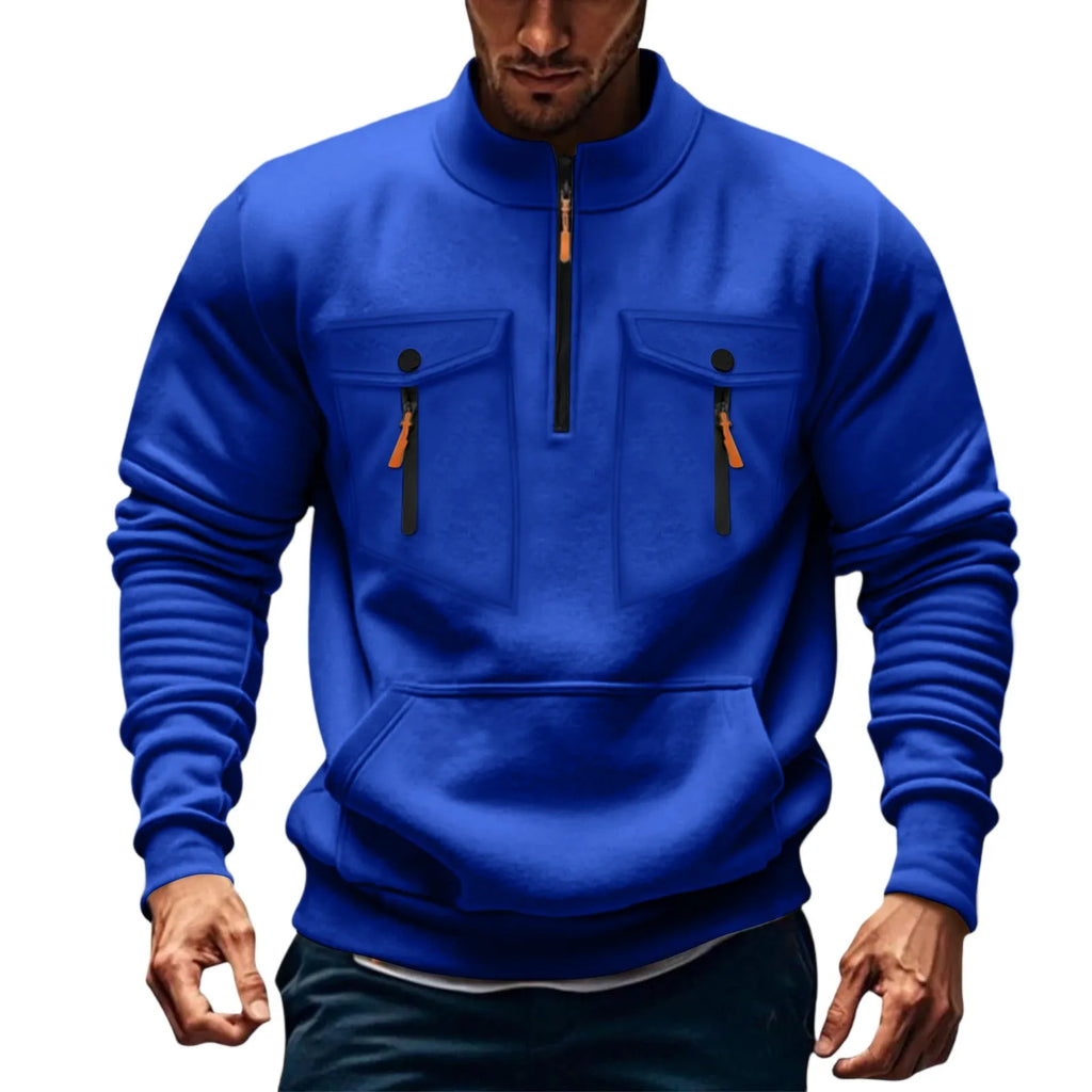 Quarter Zipper Men Stand Up Collar Sweatshirt cargo Long Sleeve Sweatshirt