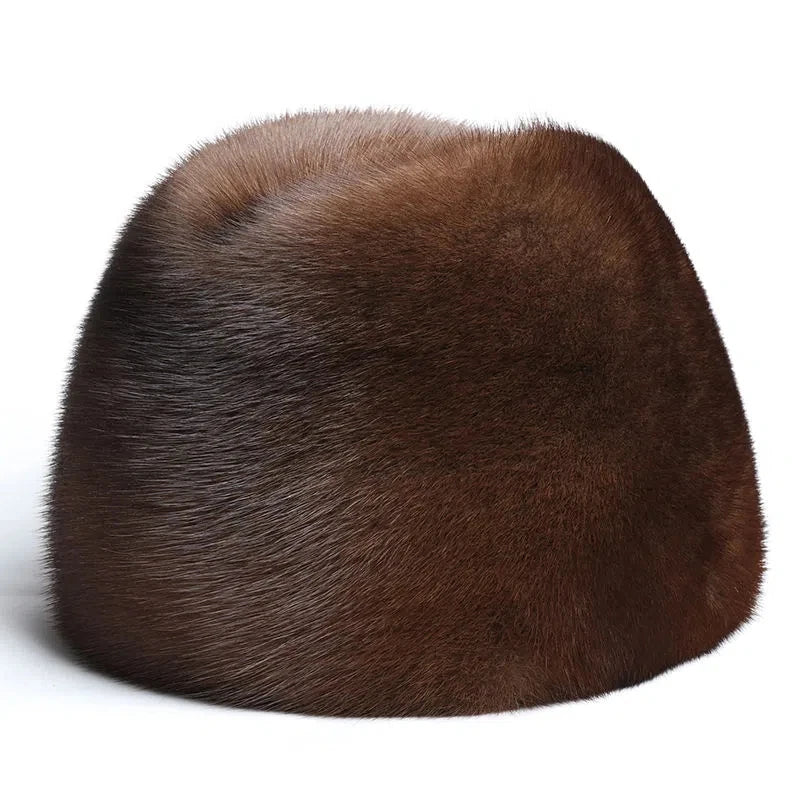 Thickened Genuine Mink Fur Bomber Hat For Man Russian Caps