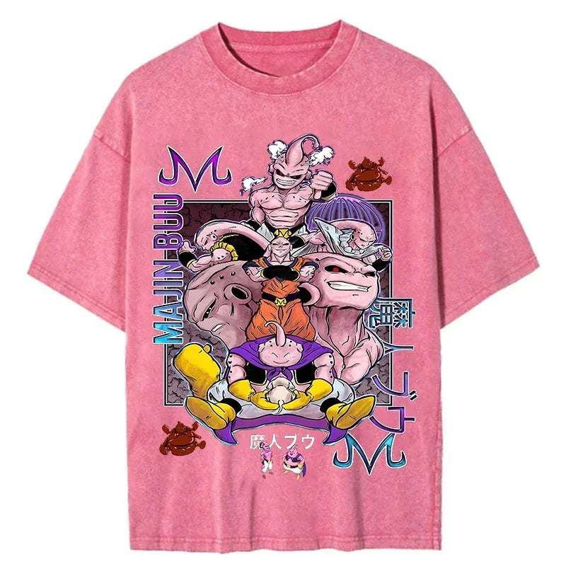 Men Oversized Vintage T Shirt Dragon Ball Washed Cotton Pink Top