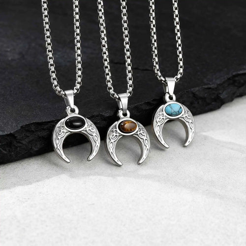 Vintage Moon Necklace for Men Natural Stone Stainless Steel Pendant Jewelry