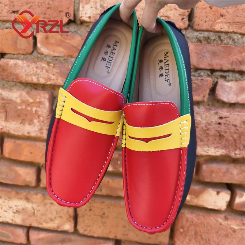 Loafers Handmade Genuine Leather Flats Moccasins Men's Mixed Colors Shoes