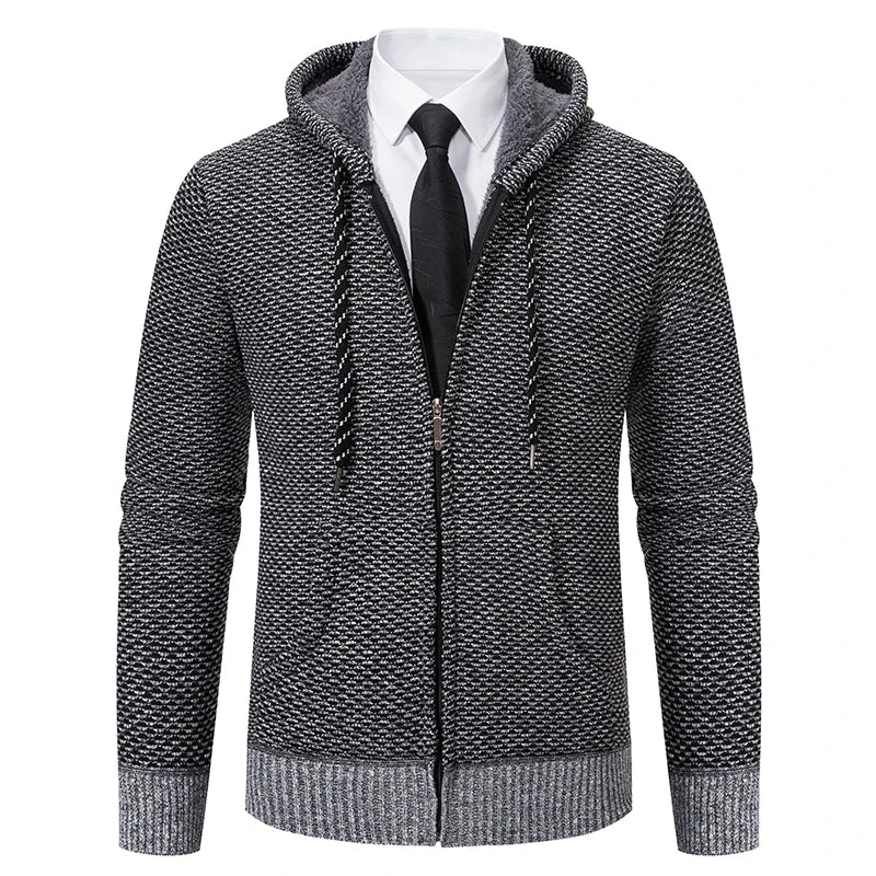 Casual Sweater Men Zip-up Cardigans Leisure Knitted Hooded Fleece Coat