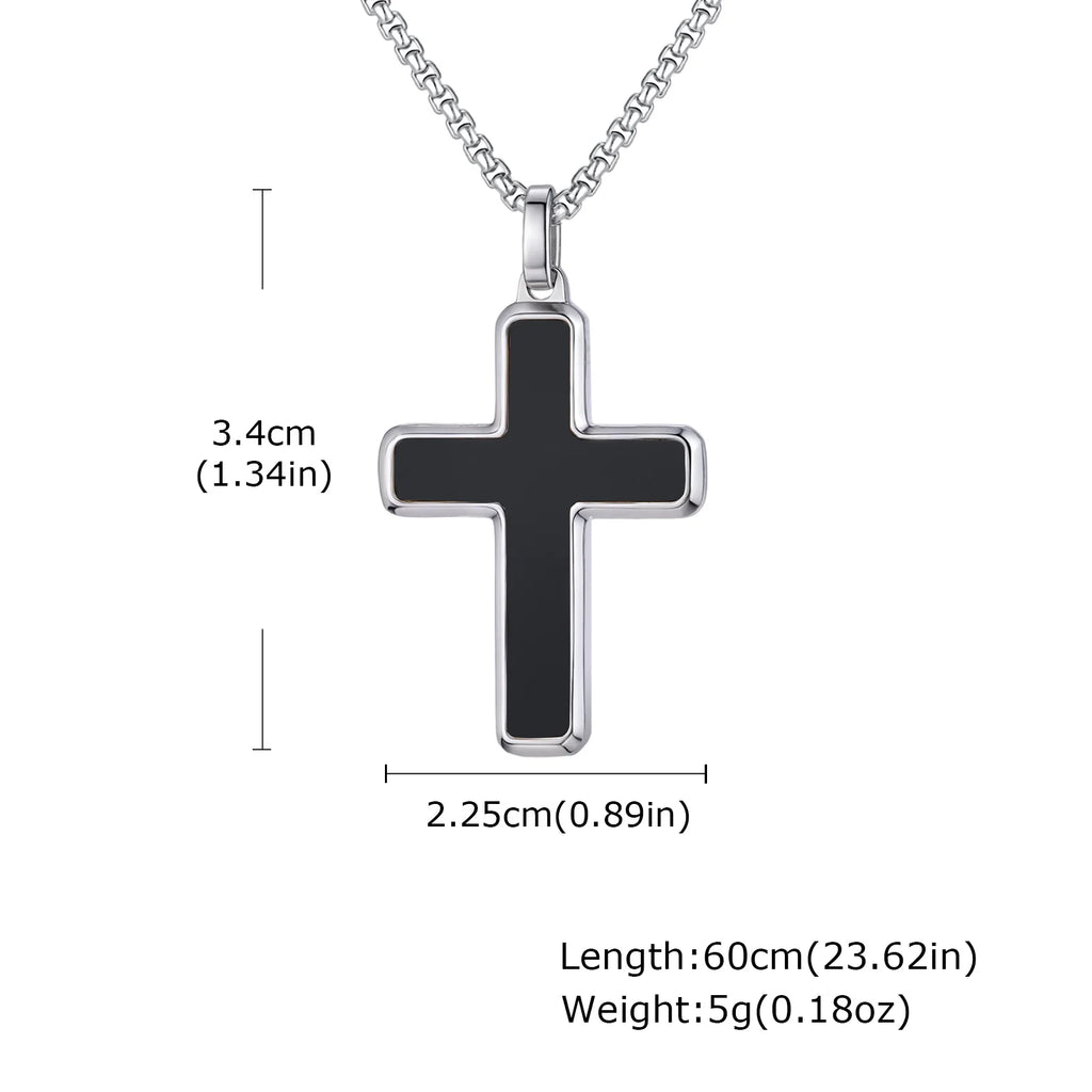 Stylish Men's Natural Onyx Necklace Waterproof Stainless Steel Cross Pendant