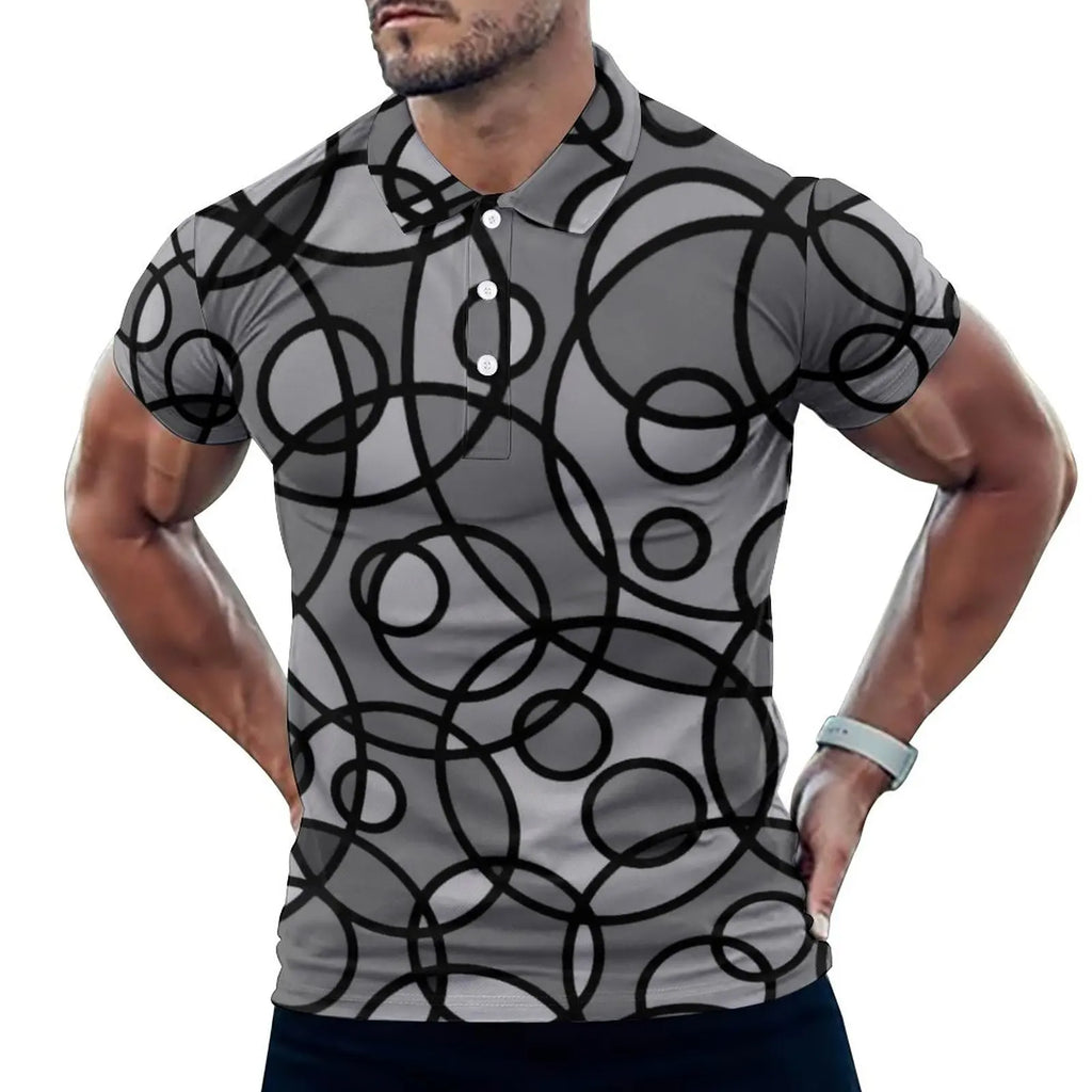 Multi Geometric Print Polo Mondrian Style Streetwear T-Shirts Collar Oversized Clothing