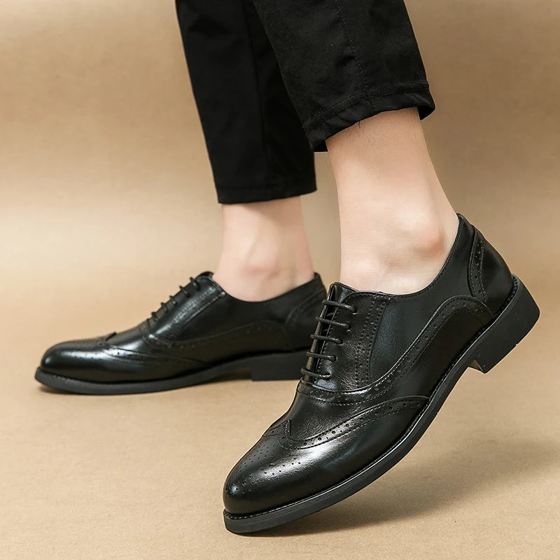 Men Oxford Brogue Leather Loafers Dress Flats Lace-Up Classic Footwear
