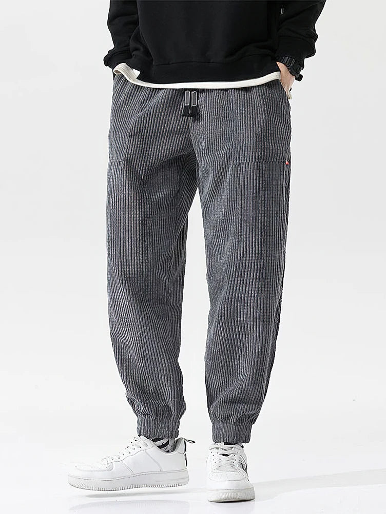 Baggy Corduroy Men Solid Color Casual Tech Fleece Harem Long Trousers