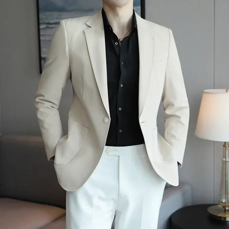 Luxury High-end Solid Color Plaid Stripe Men's Blazer Suit Jacket Coat