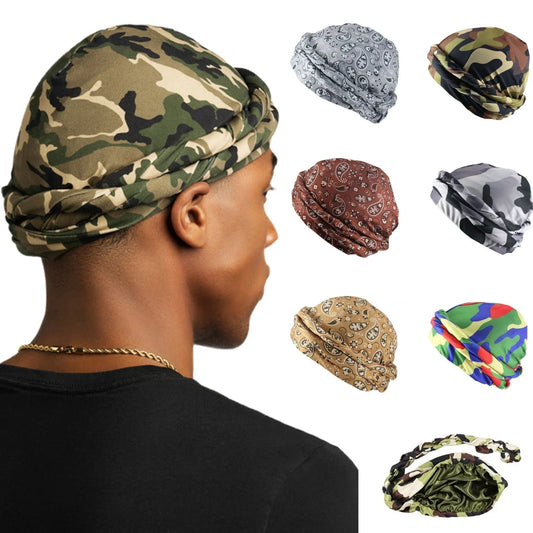 Elastic Turban Vintage Twist Head Wraps for Men Satin Scarf Tie