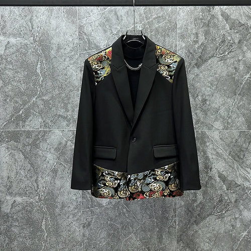 Embroidery Splicing Male Long Sleeve Trendy Men's Blazers Loose-Fitting Jacket