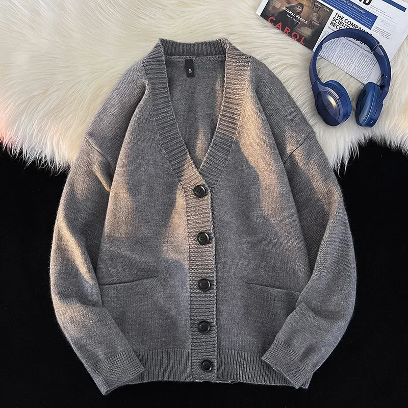 Korean Versatile Cardigan V-neck Men's Jacquard Comfortable Breathable Sweater