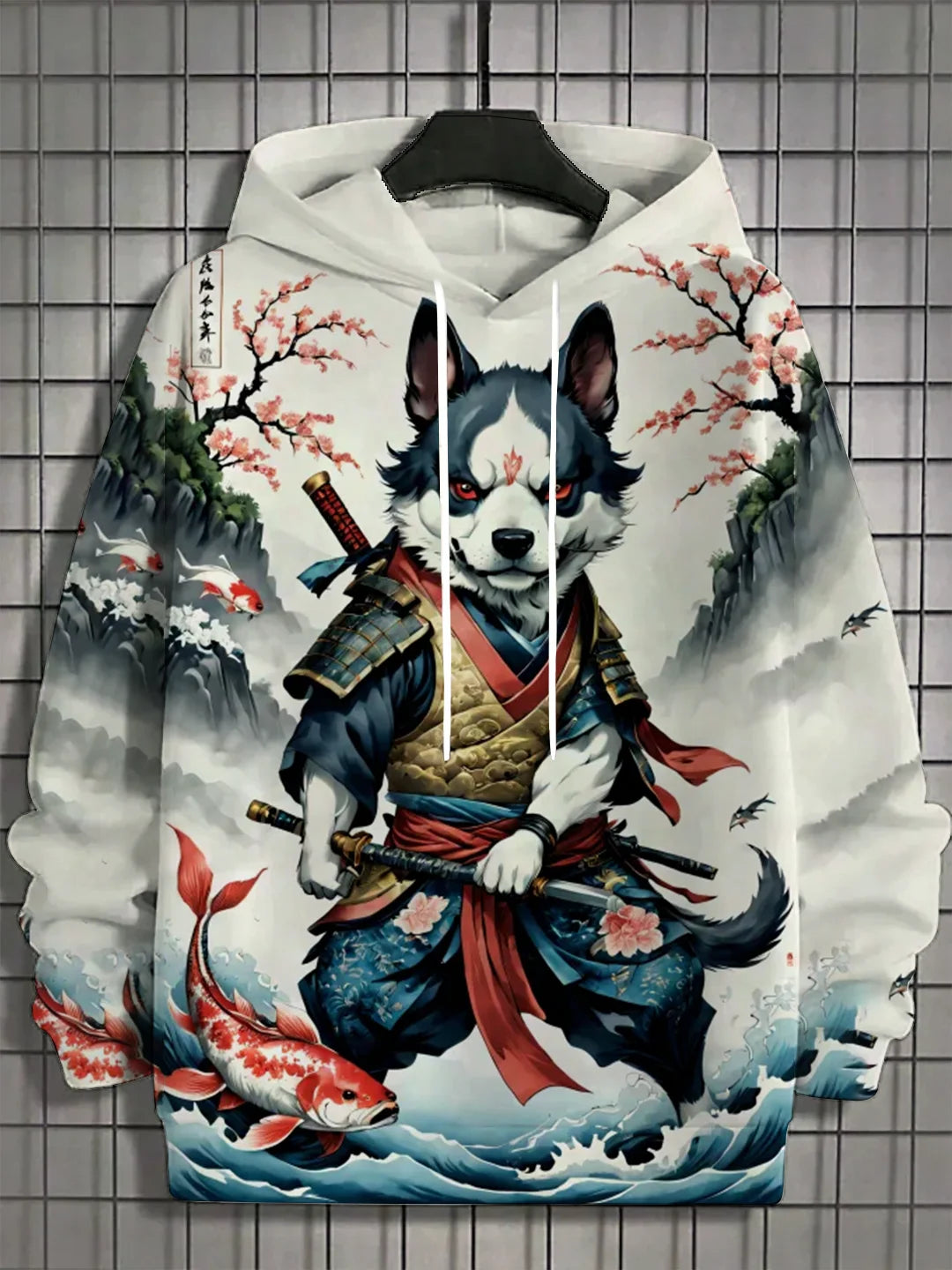 Men's 3D Full Body Printed Japanese Samurai Shiba Inu Casual  Hoodie