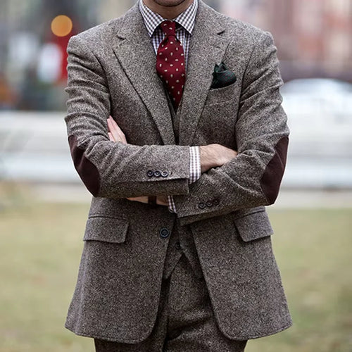 Vintage Tweed Men Suits With Patch Design Smart 1 Piece