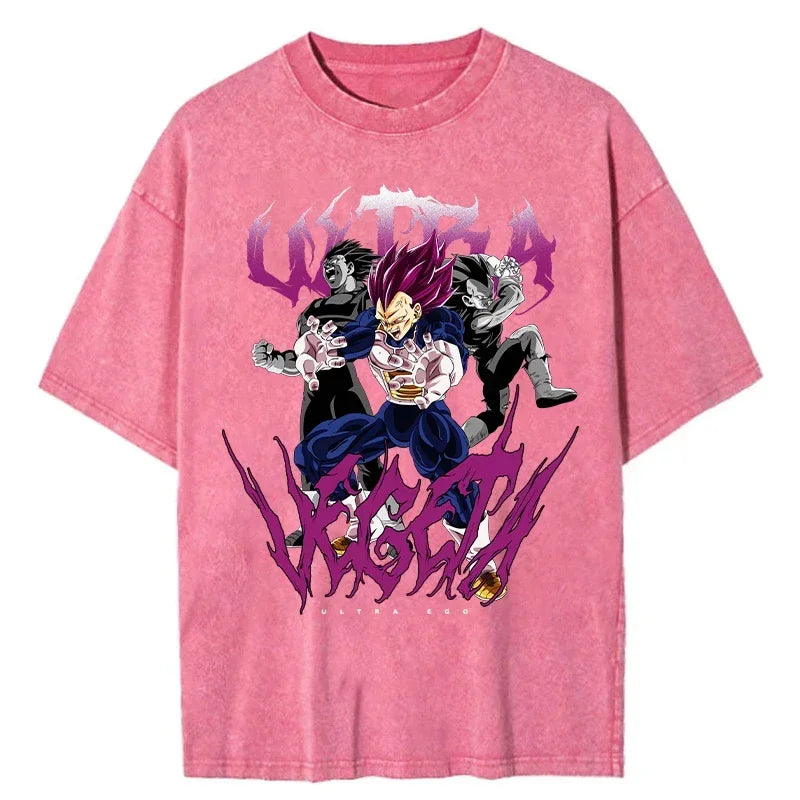 Men Oversized Vintage T Shirt Dragon Ball Washed Cotton Pink Top