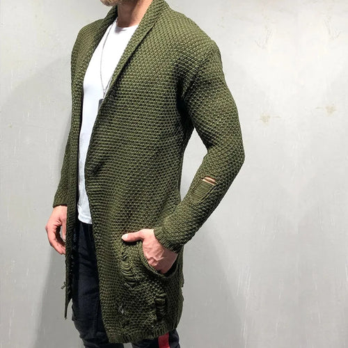 Men's Knitted Sweater Long Cardigan Casual Sweater Trench Streetwear