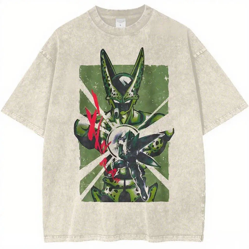Harajuku Dragon Ball Unisex Vintage Wash Cotton Graphic Print  Short Sleeve Tee  Casual Streetwear