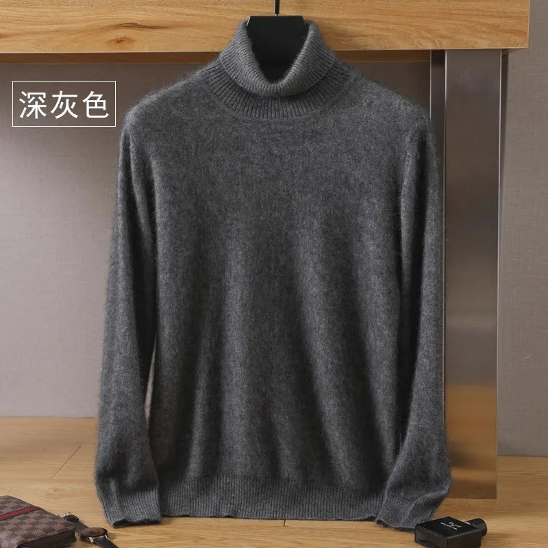 Men's 100% Mink Cashmere Sweater High Lapels Knitted Long Sleeve High-End Jumpers