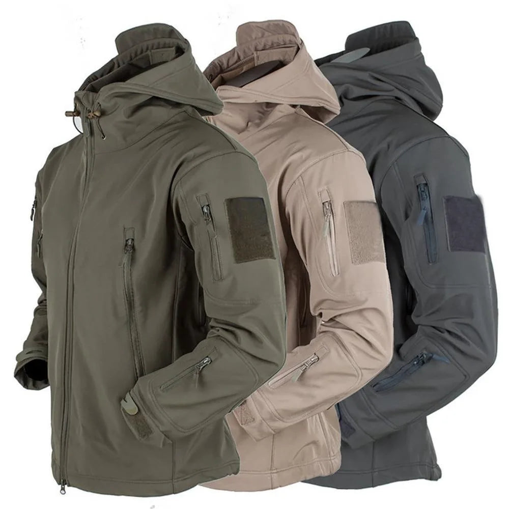 Shark Skin Soft Shell Combat Jackets Men's Hooded Bomber Coats